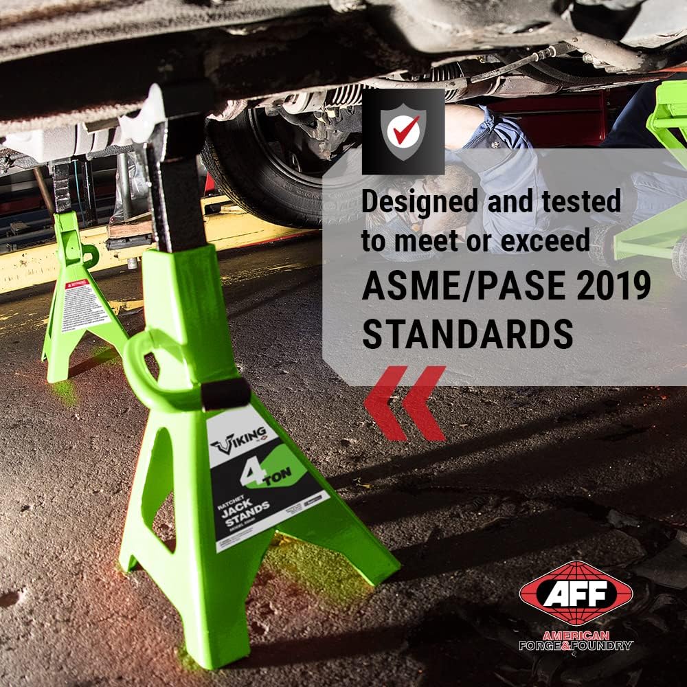AFF Viking 4 Ton Jack Stand Set - Heavy Duty Ratchet Style Jack Stands - Pair
