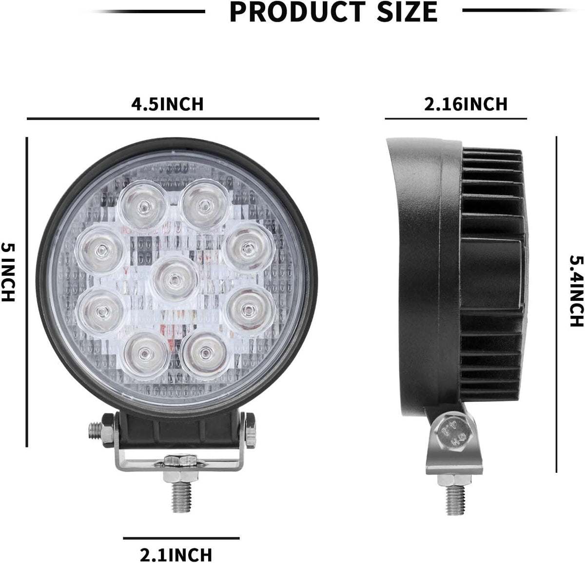 27W Spot Amber Yellow Round Work LED Light Fog Offroad Off Road Lights Driving Lamp Waterproof for Hunting Pickup UTV Truck Car Boat SUV Boat 4WD ATV 12V 24V 4x4 Tractor Motorcycle（2pcs）