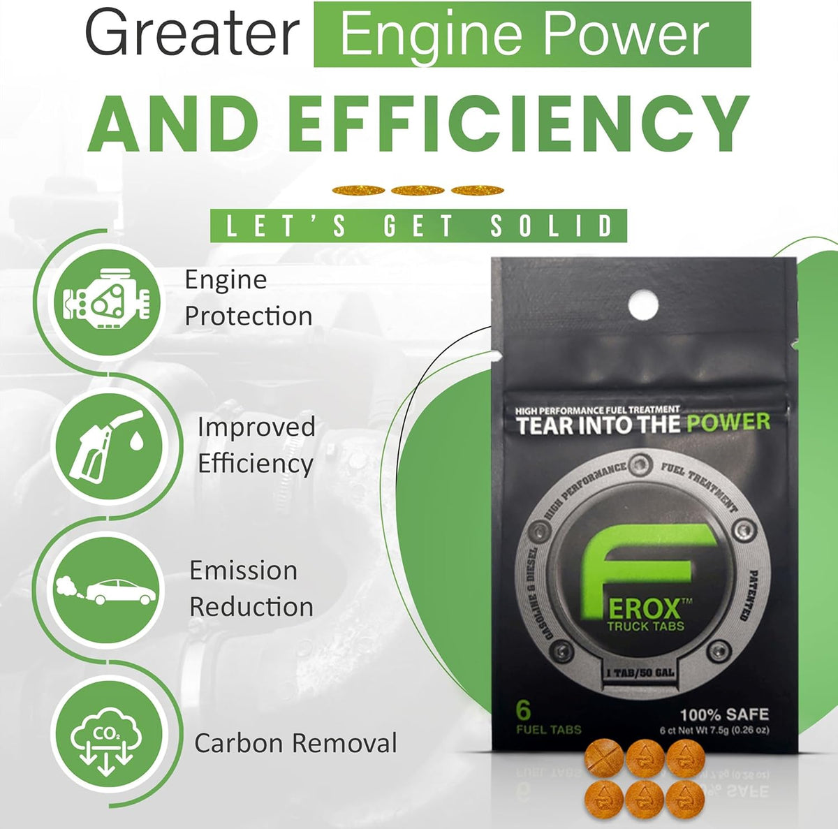 Ferox Fuel Catalyst for Trucks | Heavy-Duty Fuel Treatment for Diesel & Gas | Optimize Power, Reduce Waste | Treats Large Tanks | 1 Tab = 50 GAL | Works in All Engines