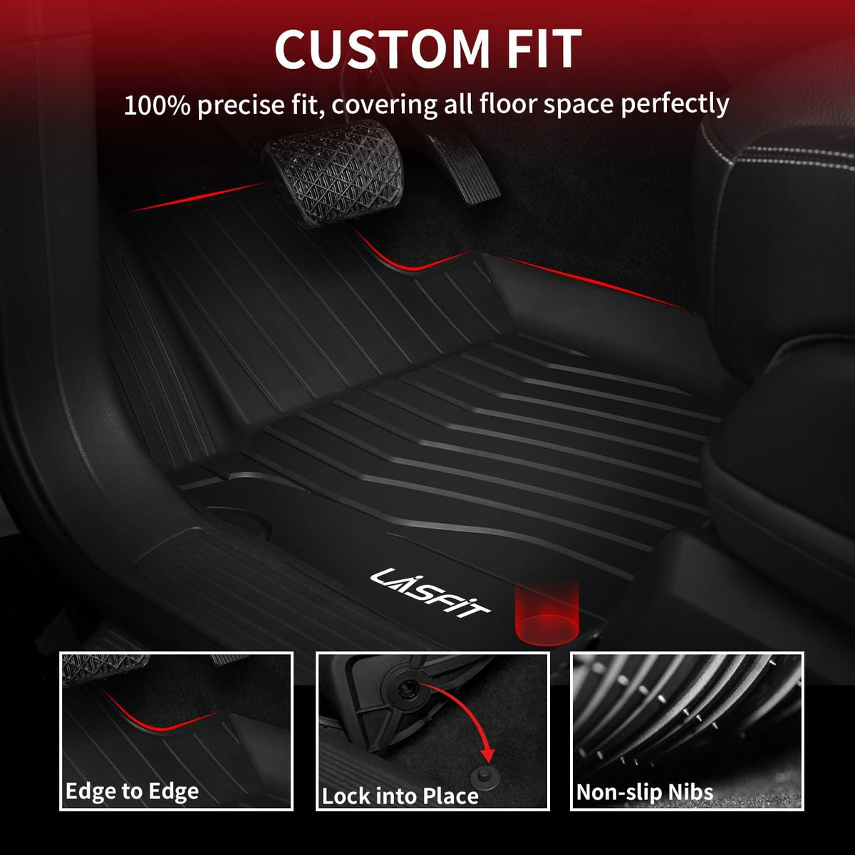 LASFIT Floor Mats for Mercedes Benz GLE 2019 2018 2017 2016 350/400 / 43 AMG / 450 AMG / 550e / 63 AMG / 63 AMG S, Custom Fit All Weather TPE Car Liners for GLE Floor Liners, 1st & 2nd Row,Black