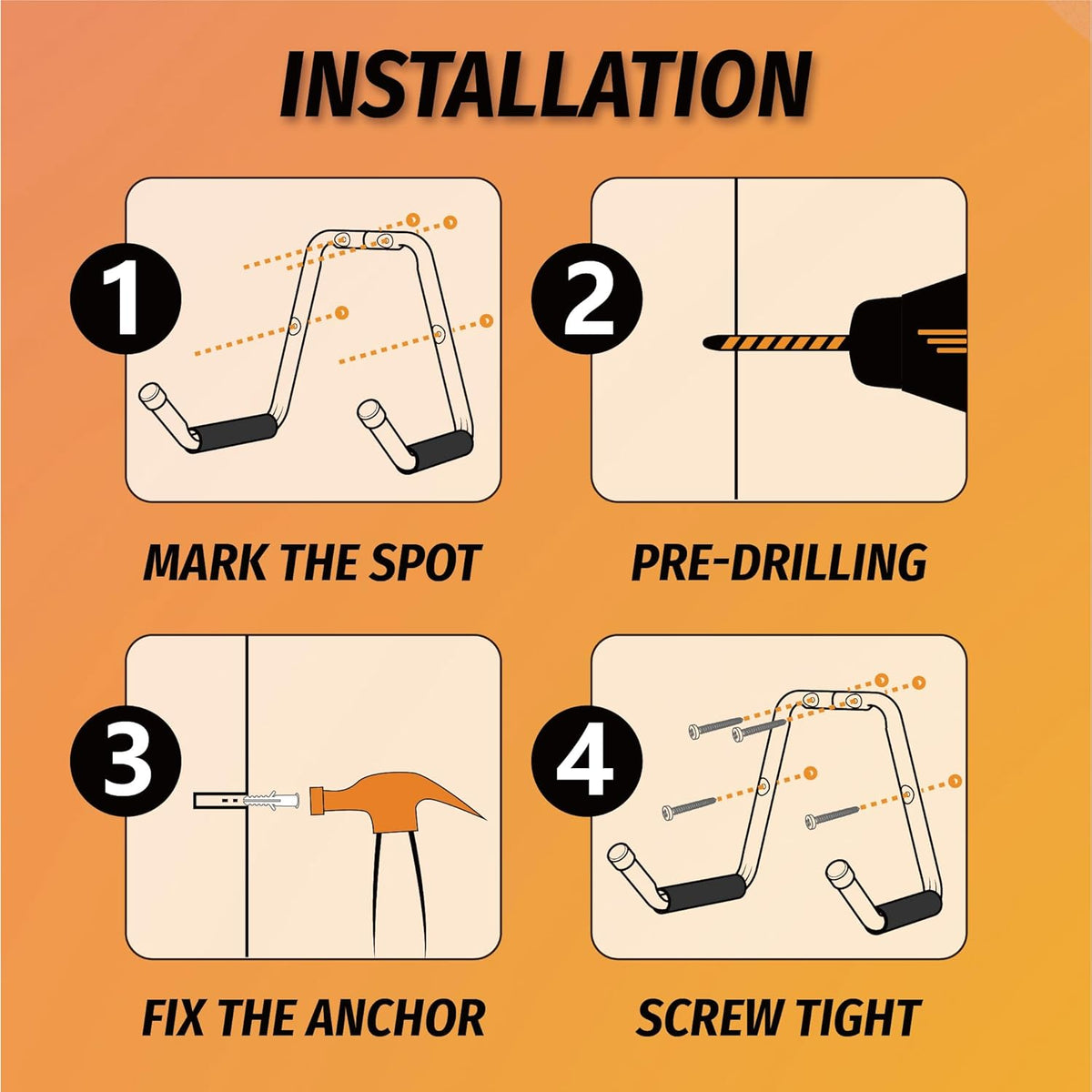 HUHOLE Garage Jumbo Utility Hanger, U Shape Tool Bracket for Garage Wall - 100lbs Load-Bearing, Protective Foam & Cap, Rust-Resistant, Scratch-Proof for Homeowners, DIY Enthusiasts, Contractors
