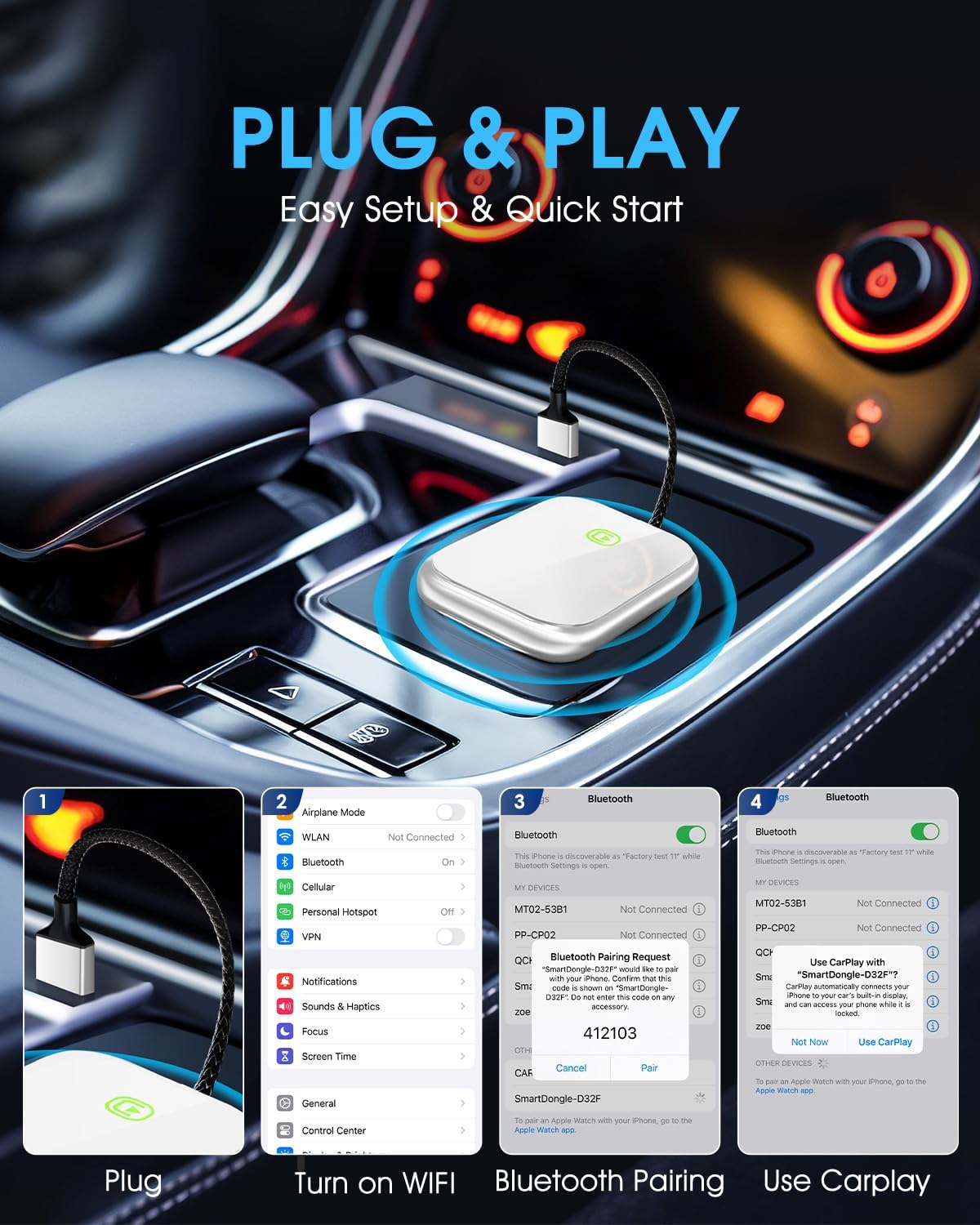 Wireless CarPlay Adapter - Fast & Stable Connection for Carplay Wireless Adapter Convert Factory Wired to Wireless CarPlay Dongle Plug & Play Car Play Fit for iPhone iOS 10+ (Silver)