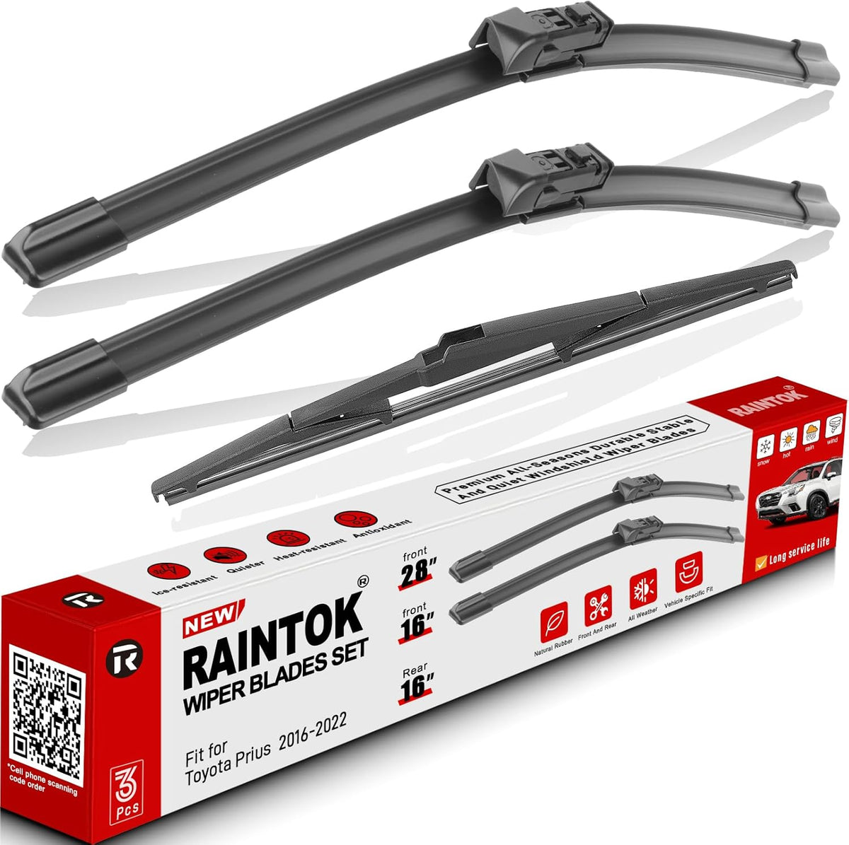 Windshield Wiper Blades Replacement for Toyota Prius 2016-2022 Original Factory Quality Front Rear Wipers Blade Set for My Car - 28" 16" 16" (Pack of 3)