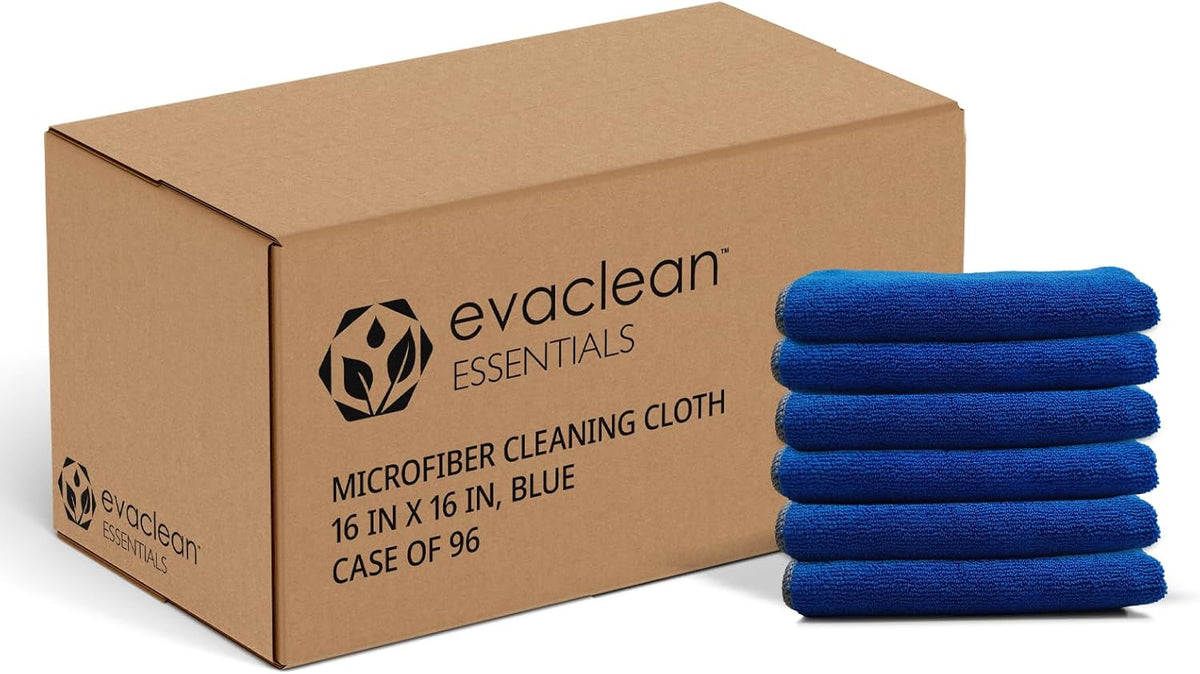 EvaClean Essentials Premium Microfiber Cleaning Cloth 16"x16" - Reusable, Washable, Non-Scratch, Microfiber Towels for Cleaning, Dusting, Polishing, High Absorbency & Durability, Blue, 96-Pack