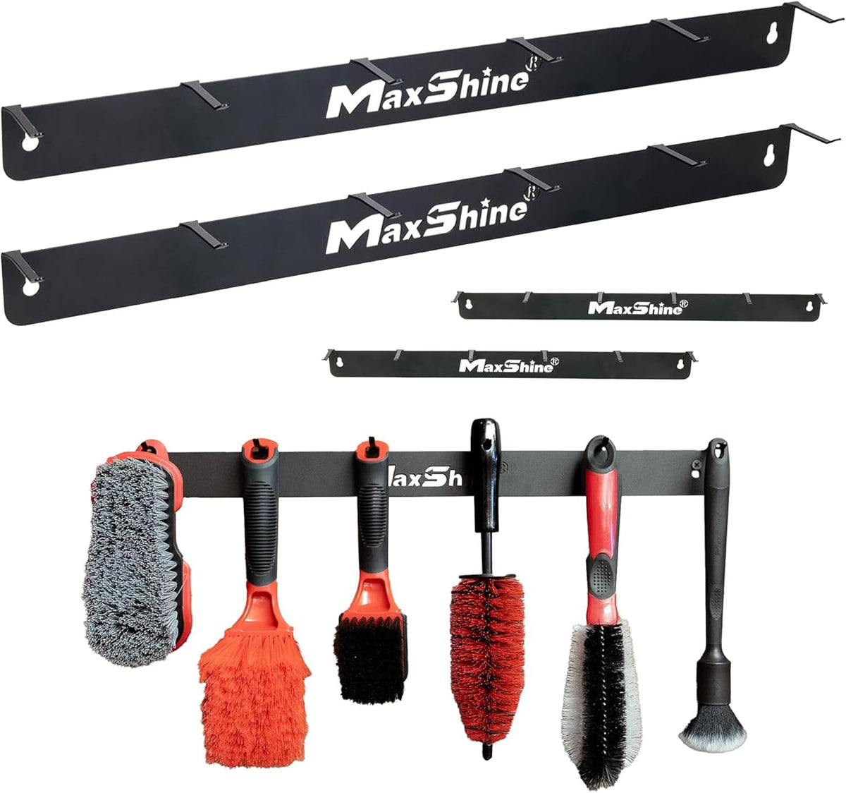 Maxshine Universal Detailing Brush Hanger - 6 Organizer Hooks, Lightweight Wall-Mounted Design for Auto Detailing Supplies, Ideal for Garage & Mobile Use (Logo, 2, Count)