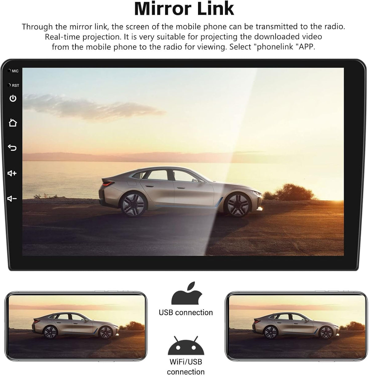 2+64G Android 13 Car Stereo for Hyundai Santa Fe IX45 2013-2018 with Apple Carplay Android Auto Mirror Link 9 inch Touch Screen FM RDS HiFi Bluetooth WiFi GPS+AHD Camera & MIC