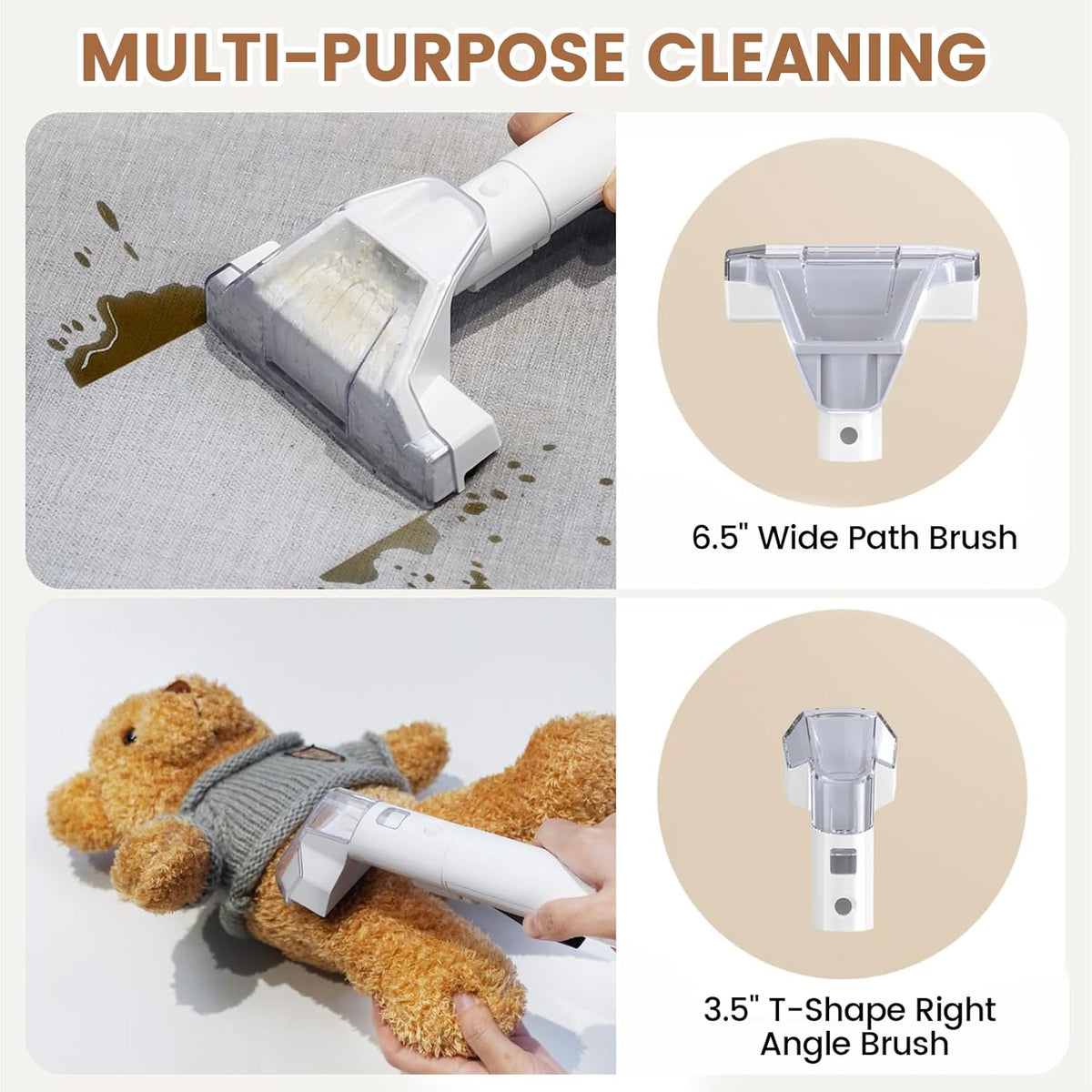 Portable Carpet Cleaner Machine with Dual Size Brushhead, Multi-Purpose and Upholstery Cleaner, Handheld and Small Deep Carpet Cleaning Machine, Spot Cleaner for Couch, Rugs, Car Seats and Pet Stains