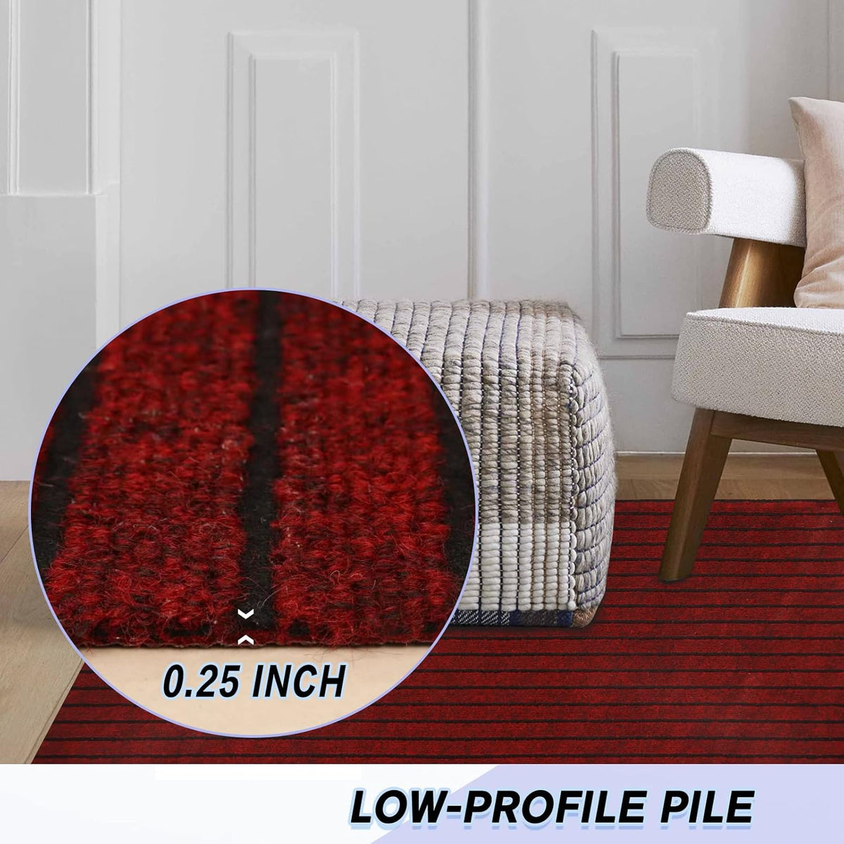 Custom Size Backed Non-Slip Area Rugs Runner, Easy Clean, Waterproof Runner Rugs for Hallway Entryway, Kitchen, Laundry, 4FT x 36FT, Red Stripe