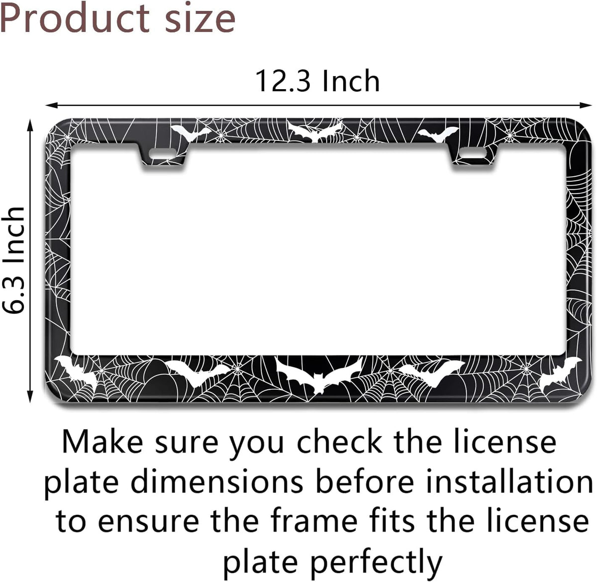 License Plate Frame for Bats and Spider Webs Stainless Steel License Plate Frames Holder Covers Rust-Proof Auto Parts Decoration with Screws License Plate Holder for Car Accessories 12x6 Inch