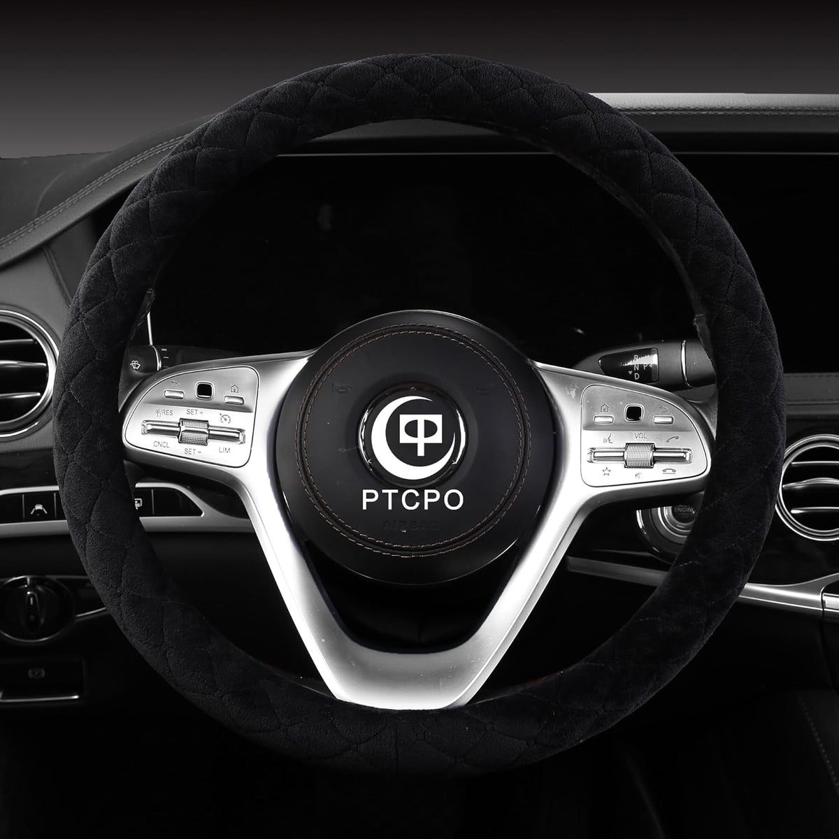 Soft Car Steering Wheel Cover for Sedan, SUV, Warm Luxury Velvet, Odorless, Universal, Anti Slip, Summer Winter, Black, Large Size[15" 1/2-16"](39-41cm)