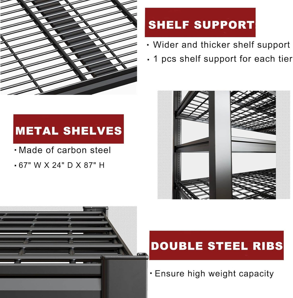 67" W Garage Shelving Heavy Duty, Adjustable 6 Tier Metal Shelves, Commercial Metal Shelf Rack, Industrial Shelving