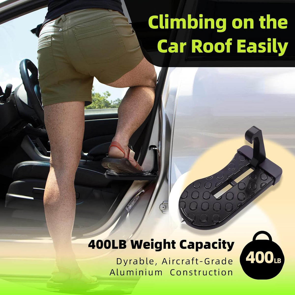 Car Door Step, Multi-Foldable Aluminum Alloy Roof Rack Car Step, Easy Access Door Step for Car Roof, Suitable for Most Cars, SUVs, and Trucks (Black)