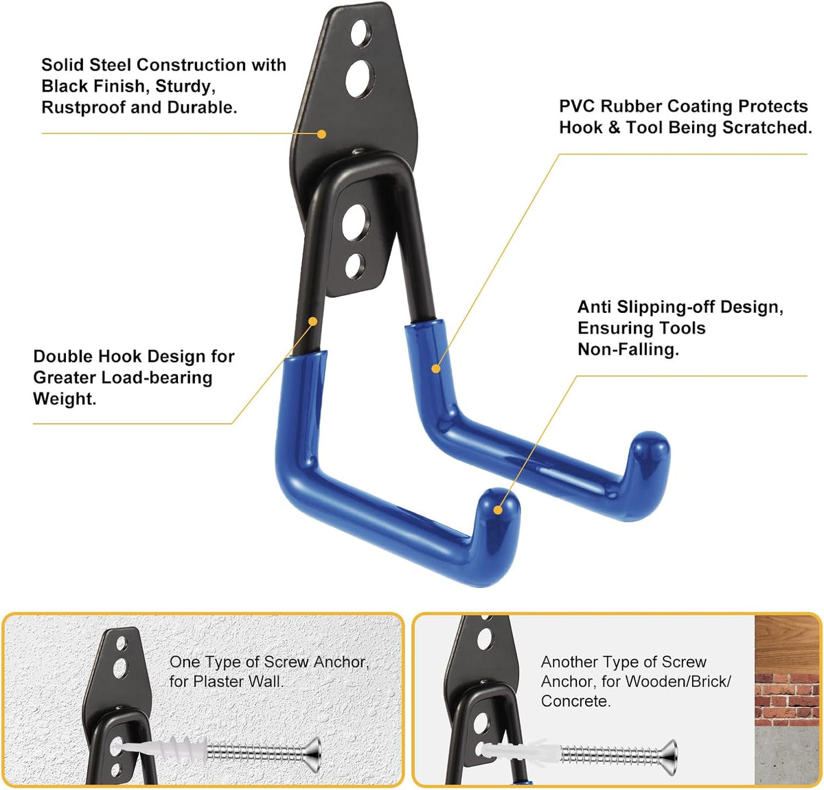 Garage Hook Heavy Duty Wall Storage Hangers, 24 Pack Garage Storage Hooks Steel Tool Blue for Ladders, Ropes, Garden Tools