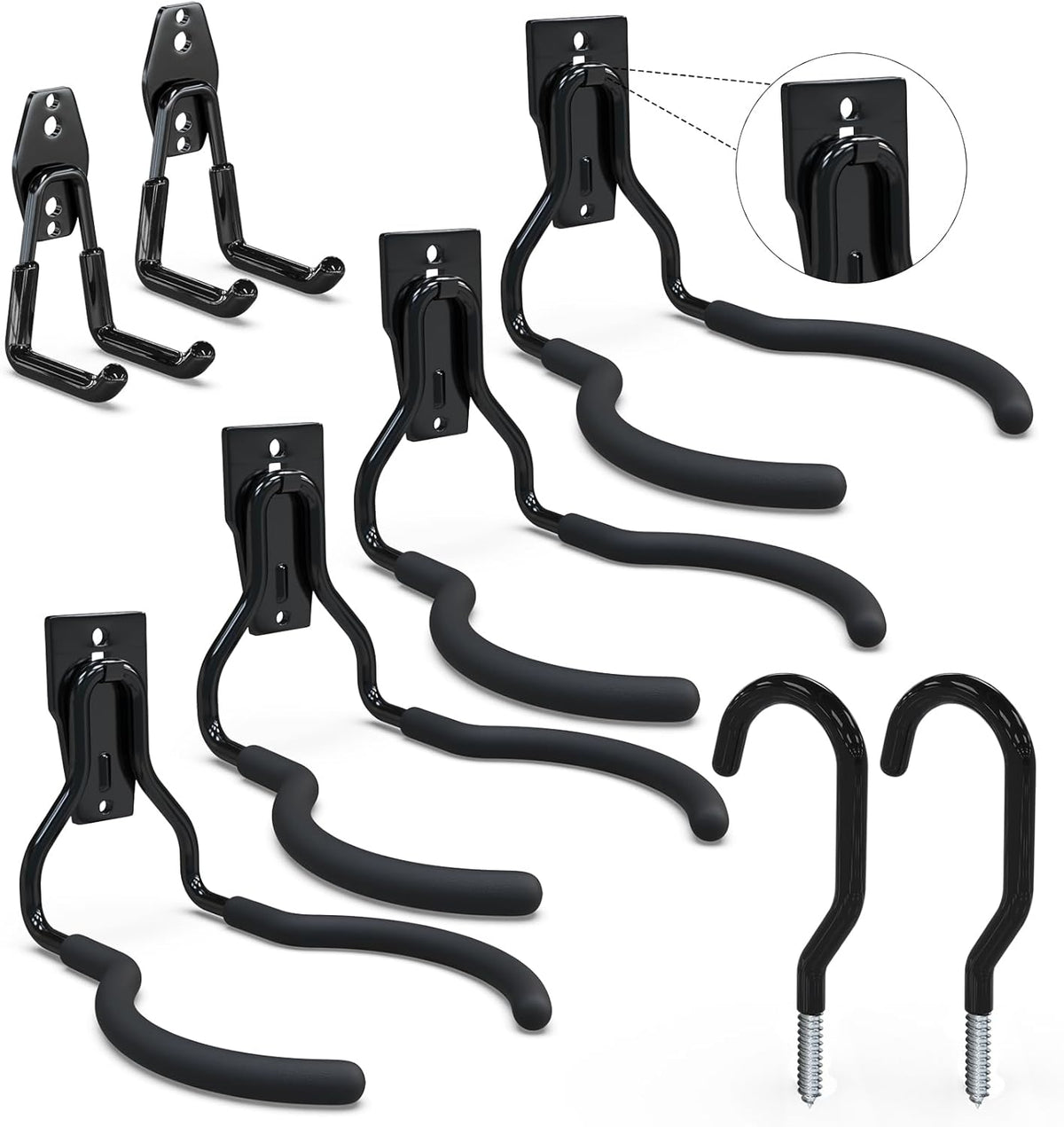 3-H Weed Eater Hanger 4 Pack,2 Garden Hose Holder,2 Screw in Hooks,Utility Weedeater Rack,Tool Hangers for Organizing and Hanging Weed Wacker,Leaf Blower,String Trimmer in Garden