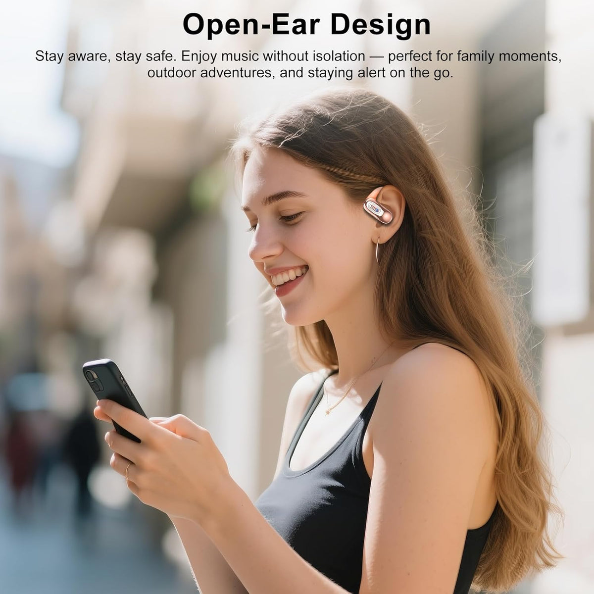 Open Ear Headphones, Bluetooth 5.4 Earbuds, 50H, Air Conduction Ear buds, HD Stereo Bass Over Ear Earphones with Earhooks, Ultra-Comfort Secure Fit, IPX7 Waterproof Headset for Working Sports, Orange