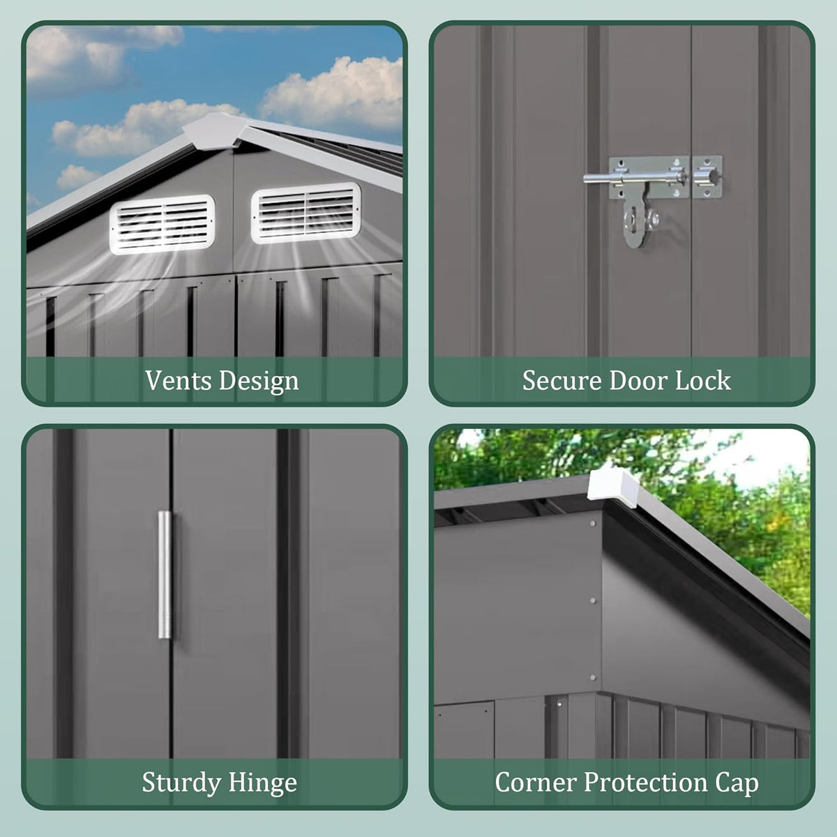 5x3x6FT Outdoor Storage Shed, Galvanized Steel Garden Shed with Lockable Door & Window, Waterproof Metal Tool Storage for Garden, Backyard, Patio, Lawn(Pitched Roof)