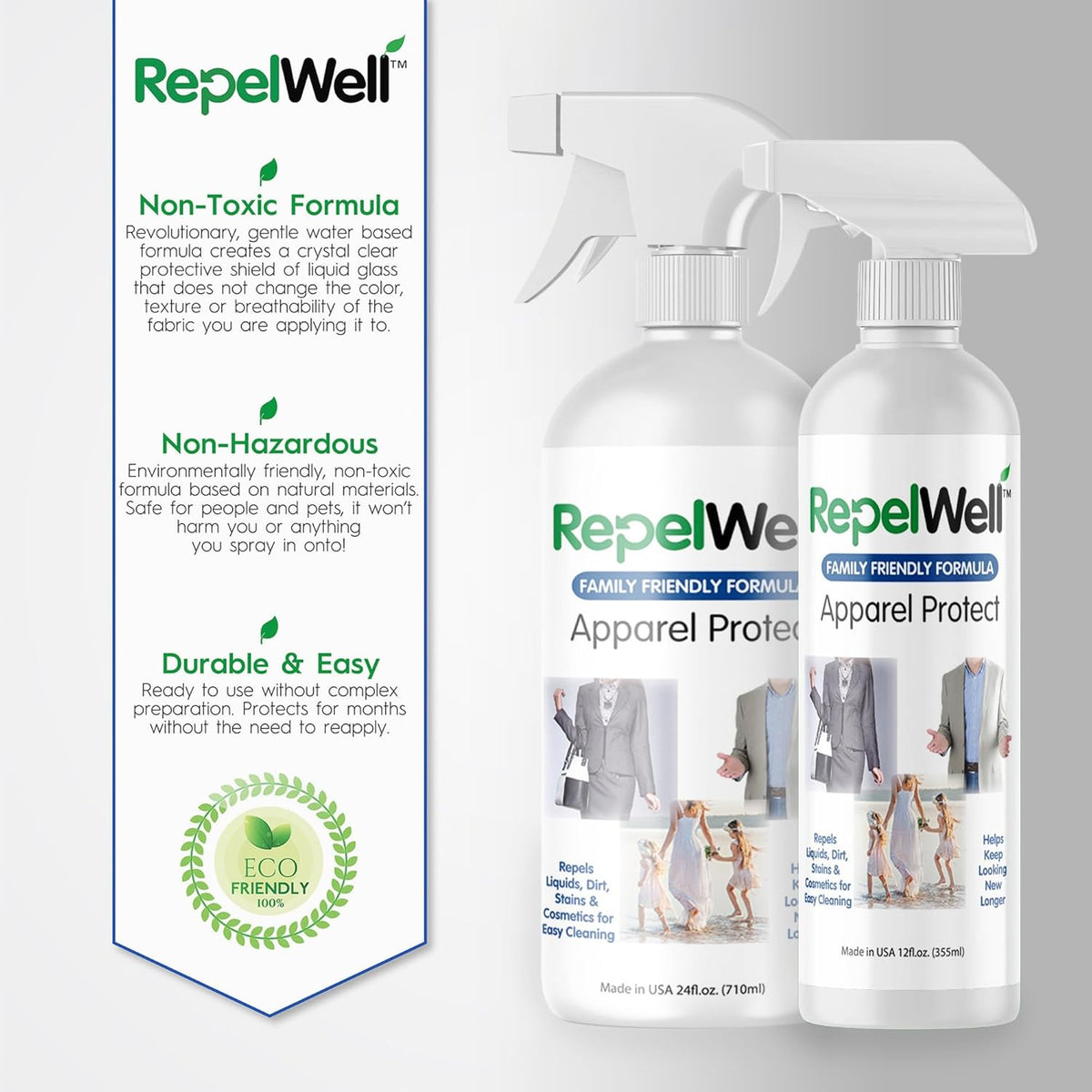 Apparel Protect (12oz) Stain & Water Repellent Spray – Non-Toxic, Eco-Friendly, Pet-Safe Sprays for Clothing & More