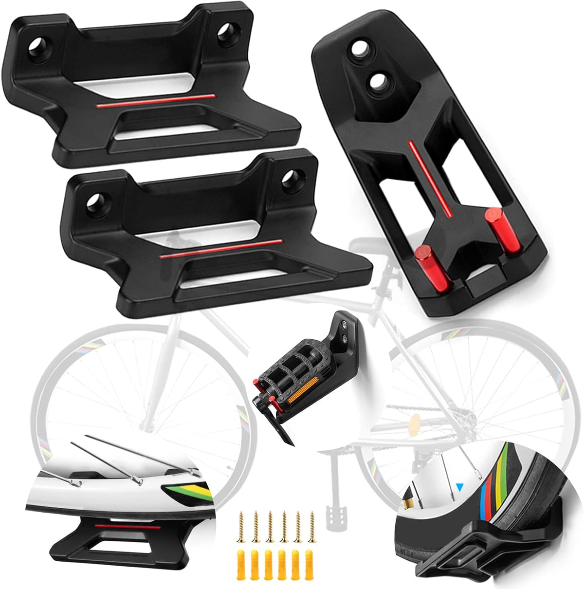 Bike Wall Mount, Horizontal Indoor Storage Bike Hook Rack for Garage or Home, Heavy Duty Bicycle Hold hooks for Road, Mountain or Hybrid Bikes.
