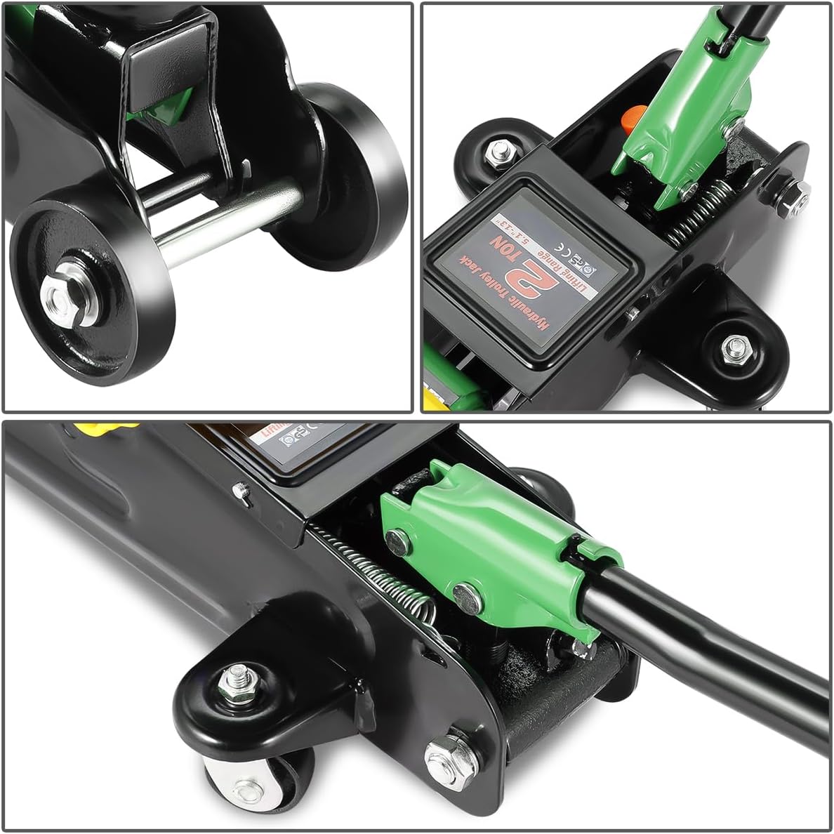 DNA MOTORING Low Profile Hydraulic Trolley Service/Floor Jack, 2 Ton (4000 lbs) Capacity, Lifting Range 5.1"-13", Green, TOOLS-00474-GR