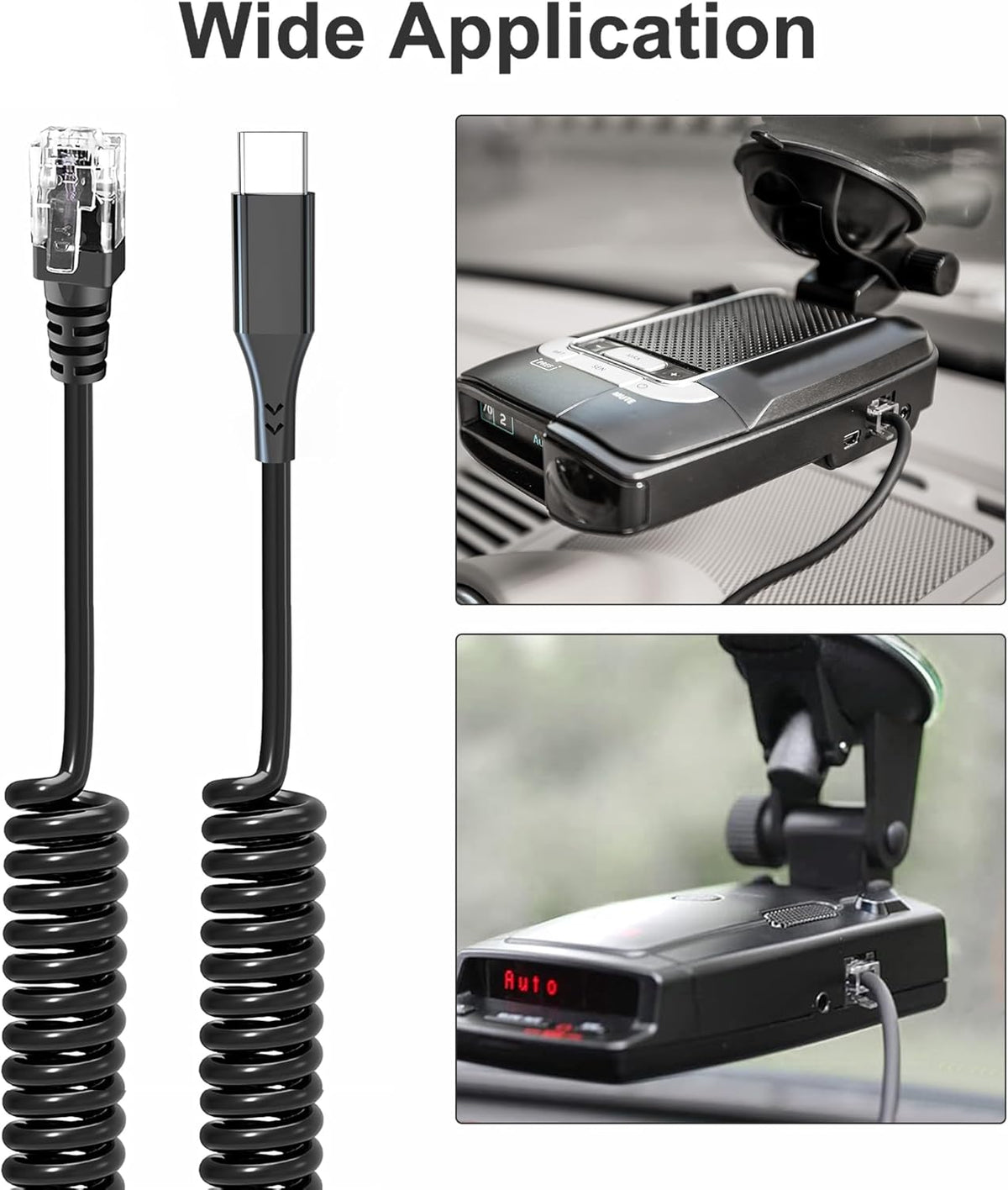 Radar Detector Cable,USB-C to RJ11 Plug Charging Kit,with Automatic Recognition and Matching Voltage Function,for Escort Max360 Unide Beltronics Cob'r'a DualPro 360 Radenso XP etc Radar Detector