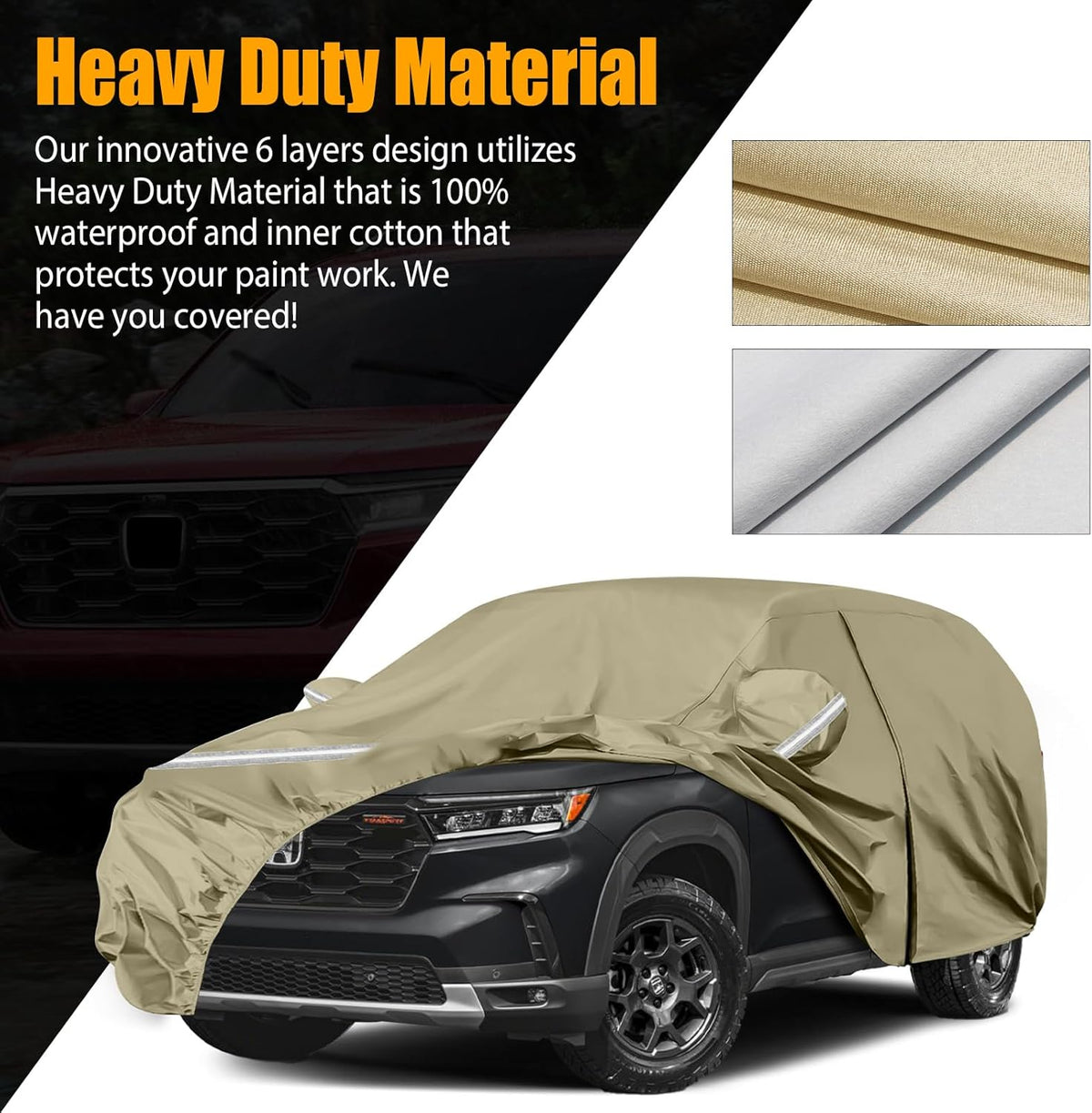Waterproof Car Covers Replace for 2002-2025 Honda Pilot, Multilayer Heavy Duty with Cotton Liner All Weather Custom-fit Car Cover with Zipper Door, Windproof Bands for Snow Rain Dust Protection