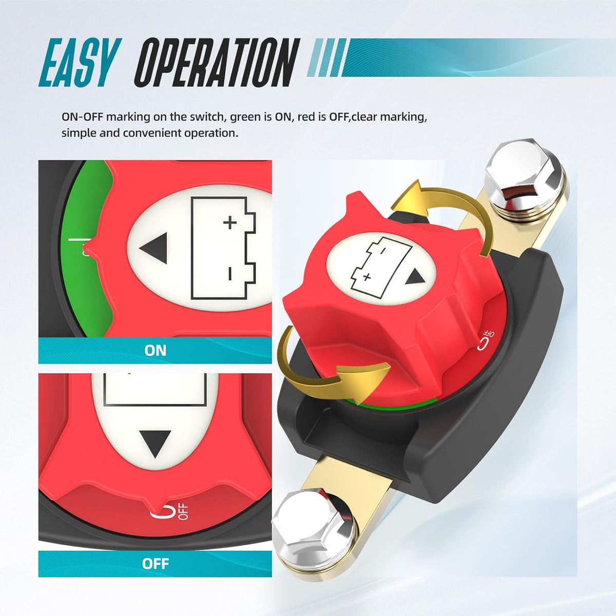 Side Post Battery Disconnect Switch, On/Off Battery Power Cut Off Switch 275A 12V-48V for Automotive, RV, Marine, Truck, Boat(2025 New)