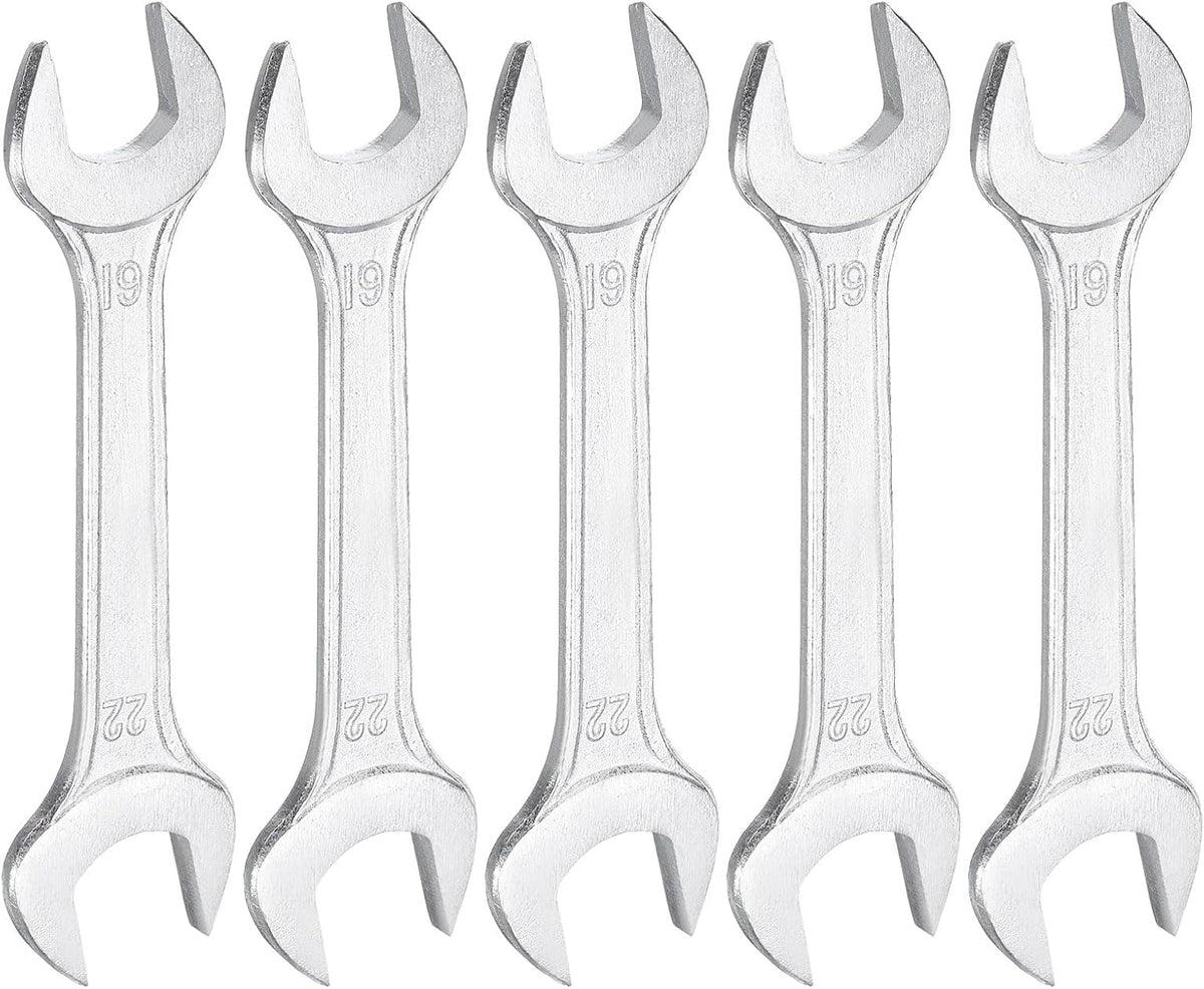 HARFINGTON 5pcs Double Open End Wrench 19mm x 22mm Metric 15 Degree Offset Angle Small Flat Head Wrench Galvanizing Open Ended Spanner for Automotive Repair Furniture Assembly