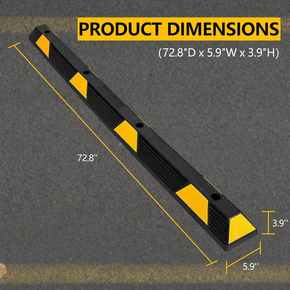Curb Parking Garage Floor Stopper - 72 Inch Extra Wide Heavy Duty Rubber Parking Lot Stopper, for Vehicles Truck Driveway, Protect Pumpers from Cars Vans Trucks 1PC