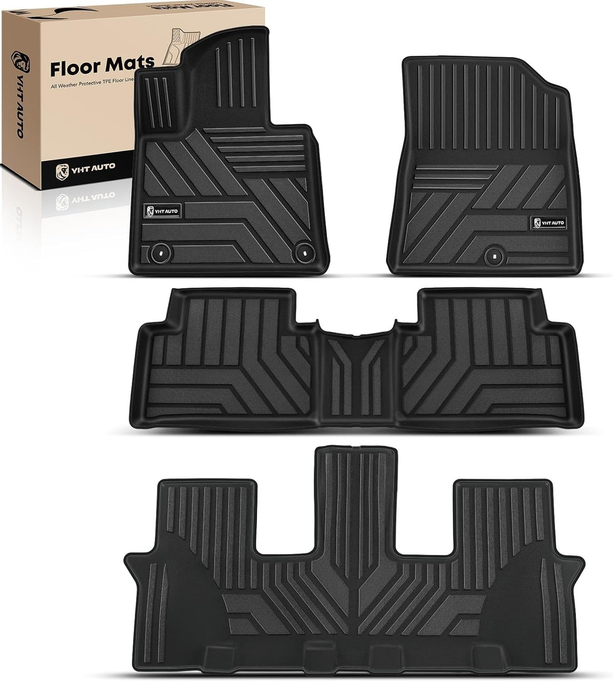 YHTAUTO Floor Mats Compatible with Kia Sorento 2021-2025, TPE All Weather Car Mats Waterproof Anti-Slip Odorless Floor Liner, Sorento Accessories Front & 2nd & 3rd Row Liner