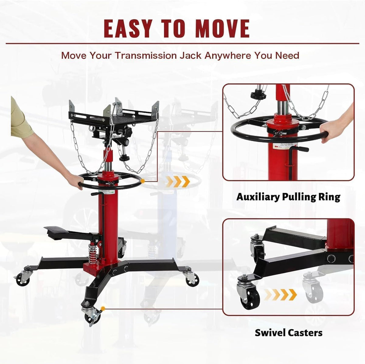 Transmission Jack 1322 LBS Hydraulic Telescoping 2-Stage Lift Jack Stand 33.8"-72.8" High Lift Transmission Jacks with Foot Pedal & 360° Swivel Wheels for for Garage/Workshop Car and Truck Repairs