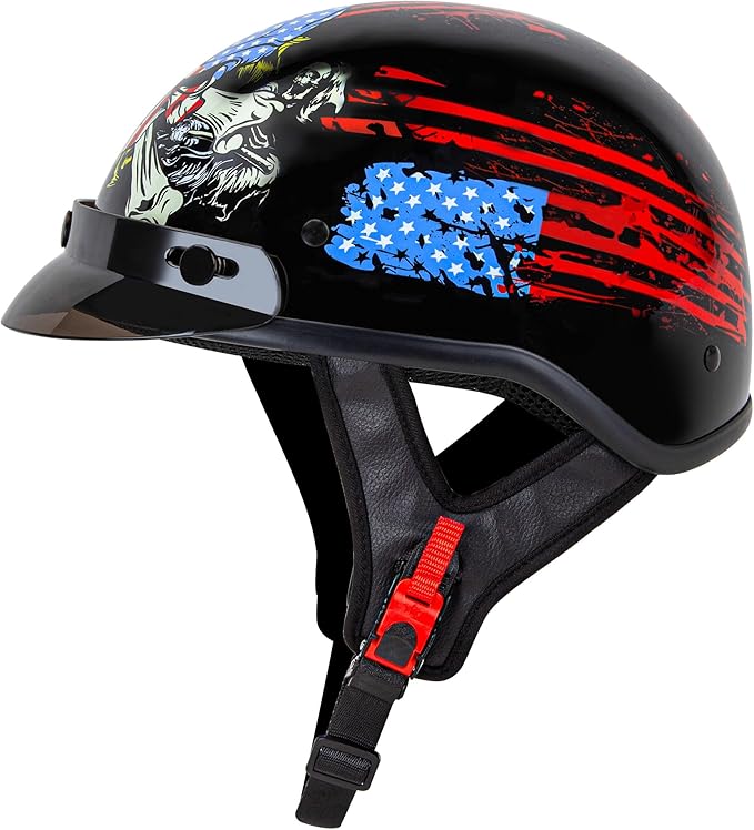 Cartman Cruiser Scooter Motorcycle Half Face Helmet, American Flag Skull USA Graphics, DOT Approved for Bike Scooter ATV UTV Chopper X-Large