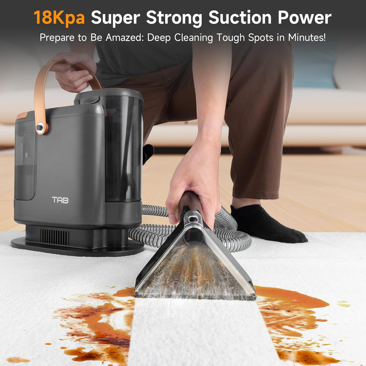 TAB Carpet Cleaner Machine, 18KPa Portable Upholstery Spot Cleaner Shampooer Machine, Powerful Deep Stain Remover, Deep Cleaner for Pets, Stairs,Car Seat and Couch, Self-Cleaning, R3