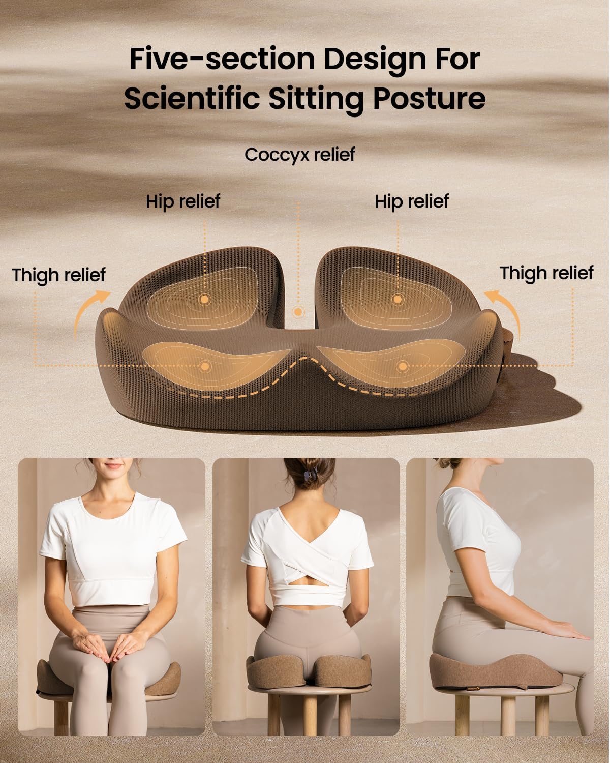 ProtoArc Seat Cushion, Office Chair Cushion for Sciatica, Coccyx Cushion, Ergonomic Memory Foam Seat Cushion for Car, Home, Pressure Relief Pad for Hip, Tailbone, All Day Comfort - Coffee