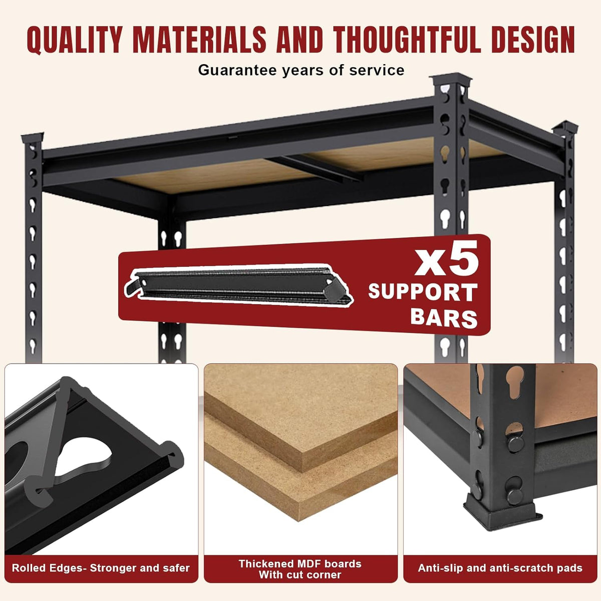 BIG RED 5 Tier Heavy Duty Garage Storage Shelving: Adjustable Metal Utility Shelving Rack for Garage, Basement, Pantry, Closet - 2,000lb Capacity (72"x36"x18") Black