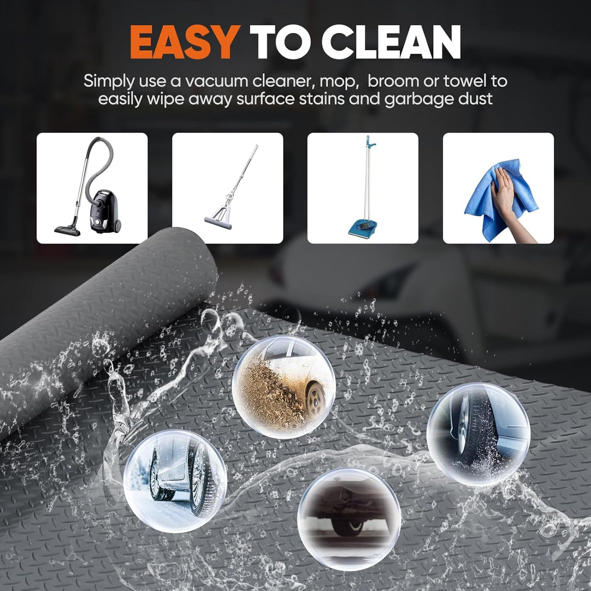 FAHKNS 7.5 X 17 FT Garage Floor Mat, Diamond Plate PVC Flooring Roll Thickened Garage Mats, Heavy Duty Parking Mat Waterproof Non-Slip Floor Protector For Car, Trailer, SUV, Basement, Gym, Shed (Grey)