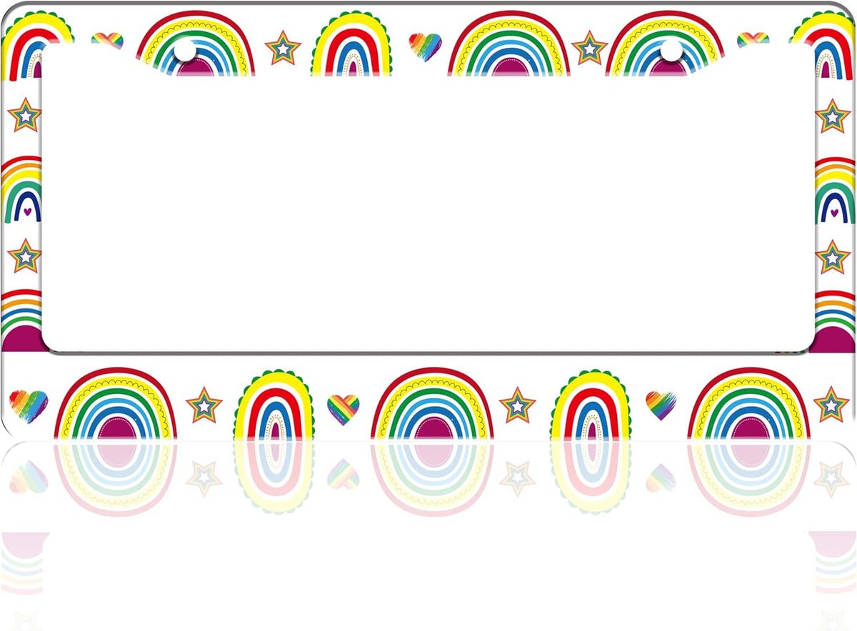 Gay Rainbow License Plate Frame Pride License Plate Holder Cartoon for Front or Rear Car Tags Stainless Steel Funny Car Decoration with Screws 6.3 X 12.2 in