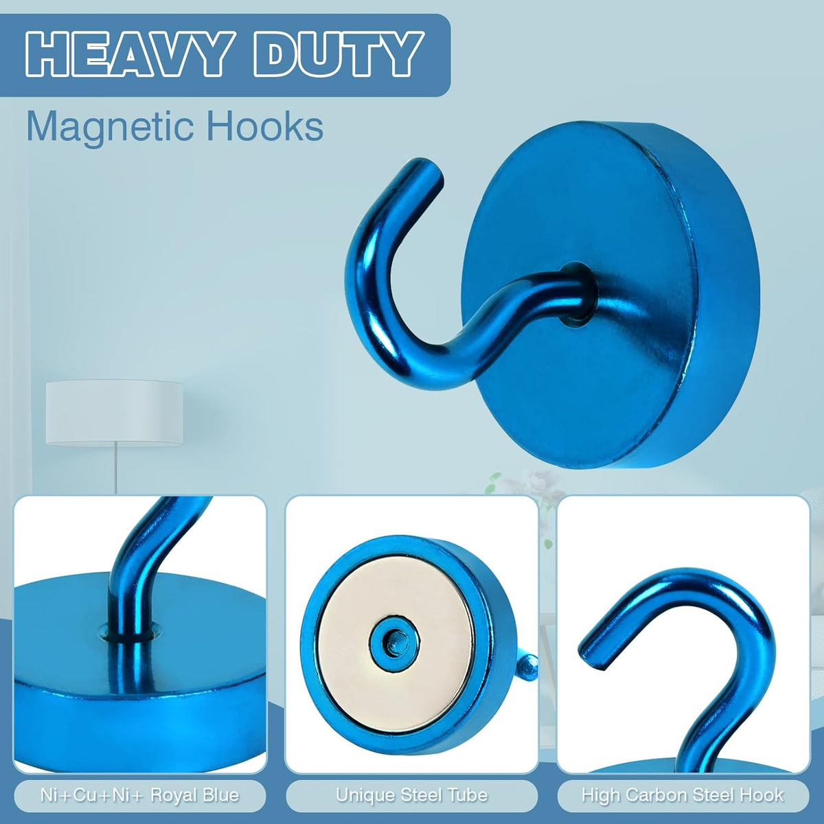 Neosmuk Magnetic Hooks, Cruise Ship Essentials, 80lb+ Heavy Duty Magnetic Hooks for Cruise Cabins, Refrigerator, Grill, Hanging, and Travel | Extra Strong Must-Haves Magnet Hook,RoyalBlue