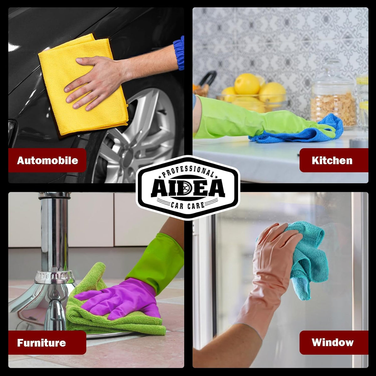 AIDEA Microfiber Cleaning Cloth, 150PK, Microfiber Towels for Cars, Premium All Purpose Car Cloth, Lint Free Rags, Absorbent Towels for SUVs, House, Kitchen, Window, 12"×12"