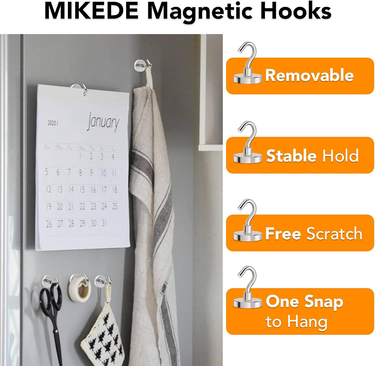 MIKEDE Magnetic Hooks Heavy Duty,110LB+ Strong Magnet with Hook, Super Neodymium Cruise Hooks, Locker Organizer Industrial Hooks for Hanging, Magnetic Hanger for Cruise, Grill - 8 Pack