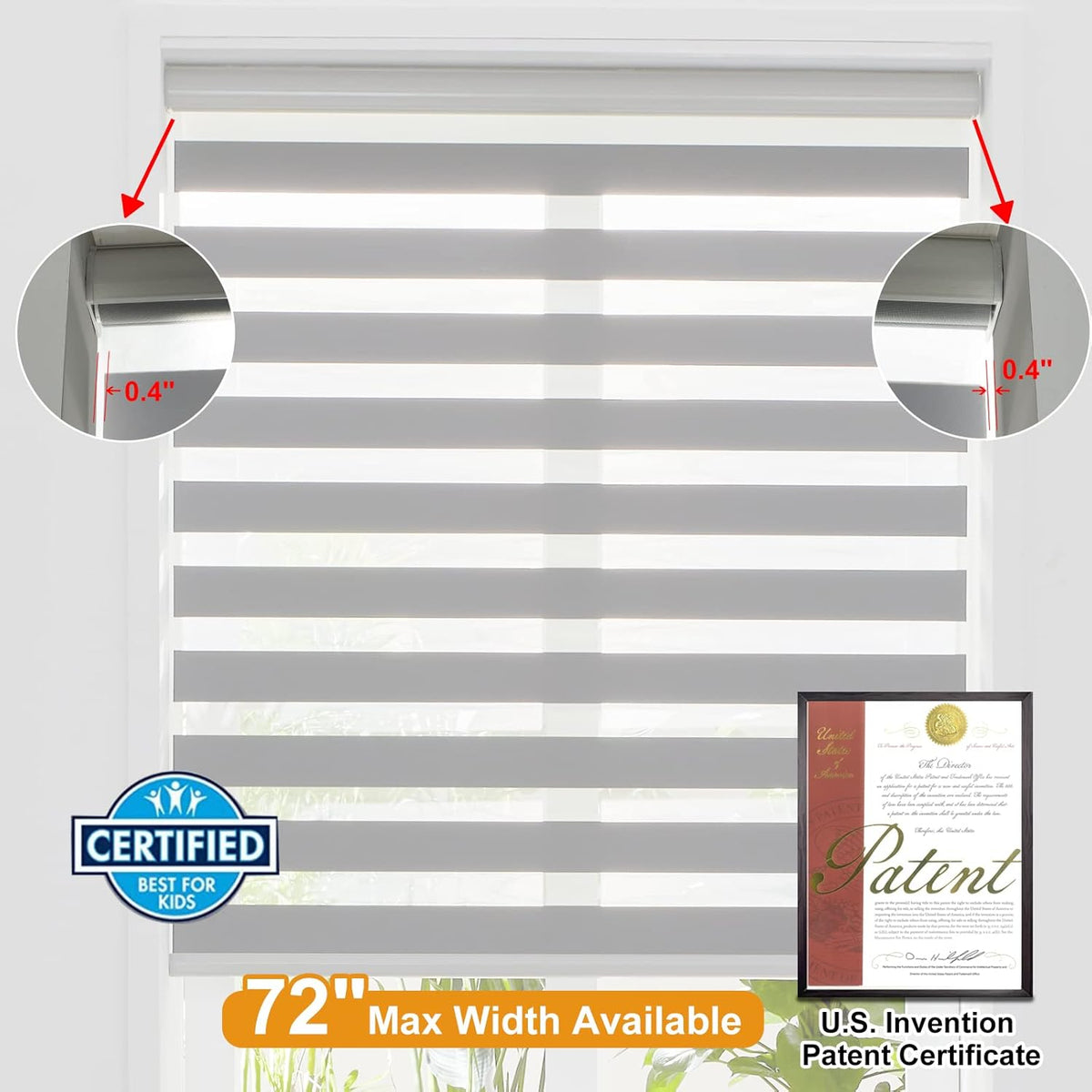 Persilux Cordless Zebra Blinds (70" W x 72" H, Grey) Dual Layer Fabric, Privacy Window Blinds, Dual Layer Zebra Roller Shades, Light Filtering Sheer Window Treatments for Home, Office…