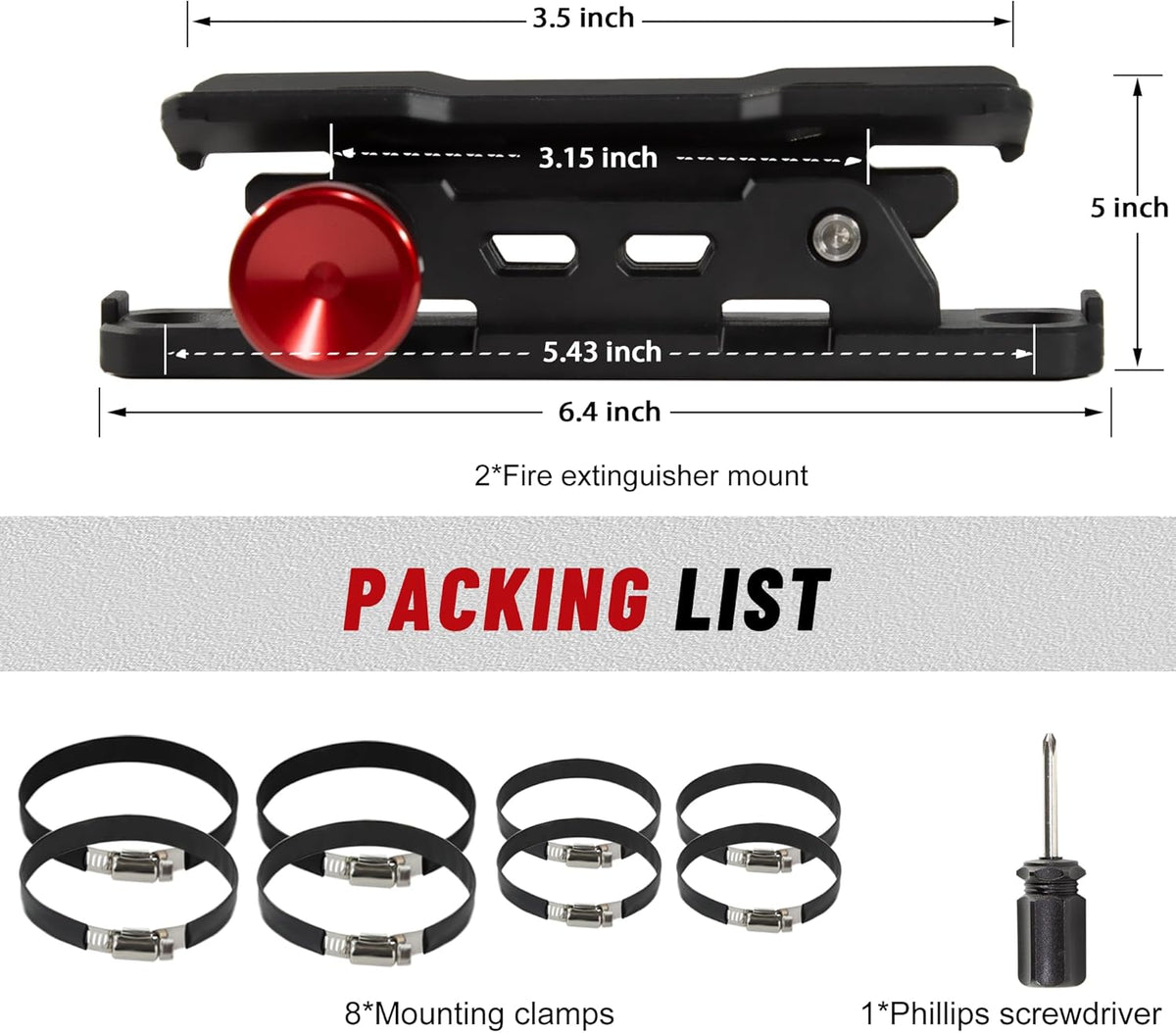 Quick Release Fire Extinguisher Mounts - 2-Pack Car Fire Extinguisher Holder Brackets for Vehicle Jeep Wrangler JT, TJ, JL, JKU, UTV, Polaris RZR, Ranger, Can-Am X3, Yamaha – Corrosion-Resistant