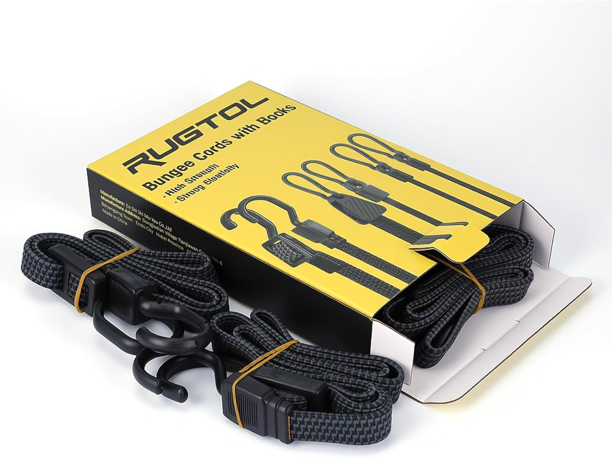 Bungee Cords with Hooks Heavy Duty, Flat Adjustable Bungee Cords with Hooks 40 Inch, Rubber Black Bungee Straps with Buckle Hooks for Outdoor, Camping, Tarps, Bike Rack, Tent, Truck, 4 Pack