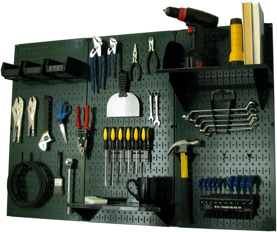 Wall Control Pegboard Organizer 4 ft. Metal Pegboard Standard Tool Storage Kit with Green Toolboard and Black Accessories