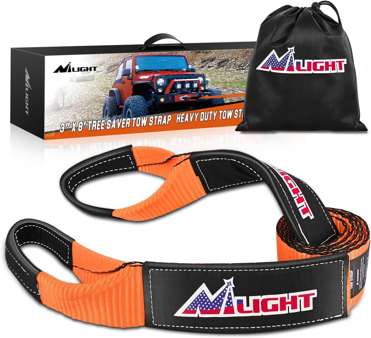Nilight 3" x 8' Tree Saver Tow Strap Lab Tested 31,500lbs Break Strength Heavy Duty Off road Straps with Triple Reinforced Loop Emergency Towing Rope of Mind for SUV, UTV, ATV, Truck, 2 Years Warranty