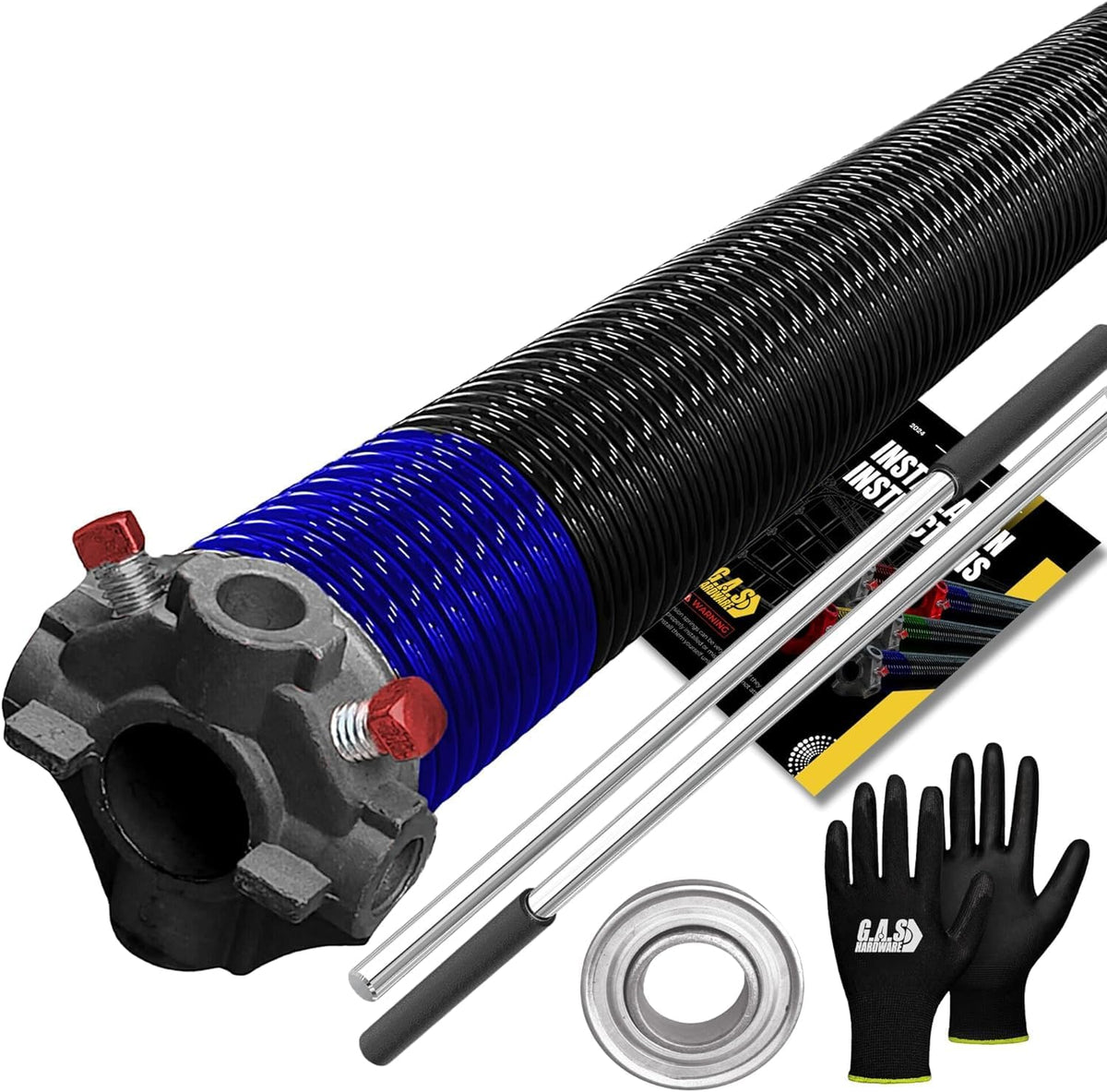 Garage Door Torsion Spring 262x2x38 for Right Side of Garage Door with Winding Bars, 1" Steel Bearing, and Gloves Heavy Duty Precision E-Coating 5-Year Warranty Minimum 30,000 Cycles (Black Cone)