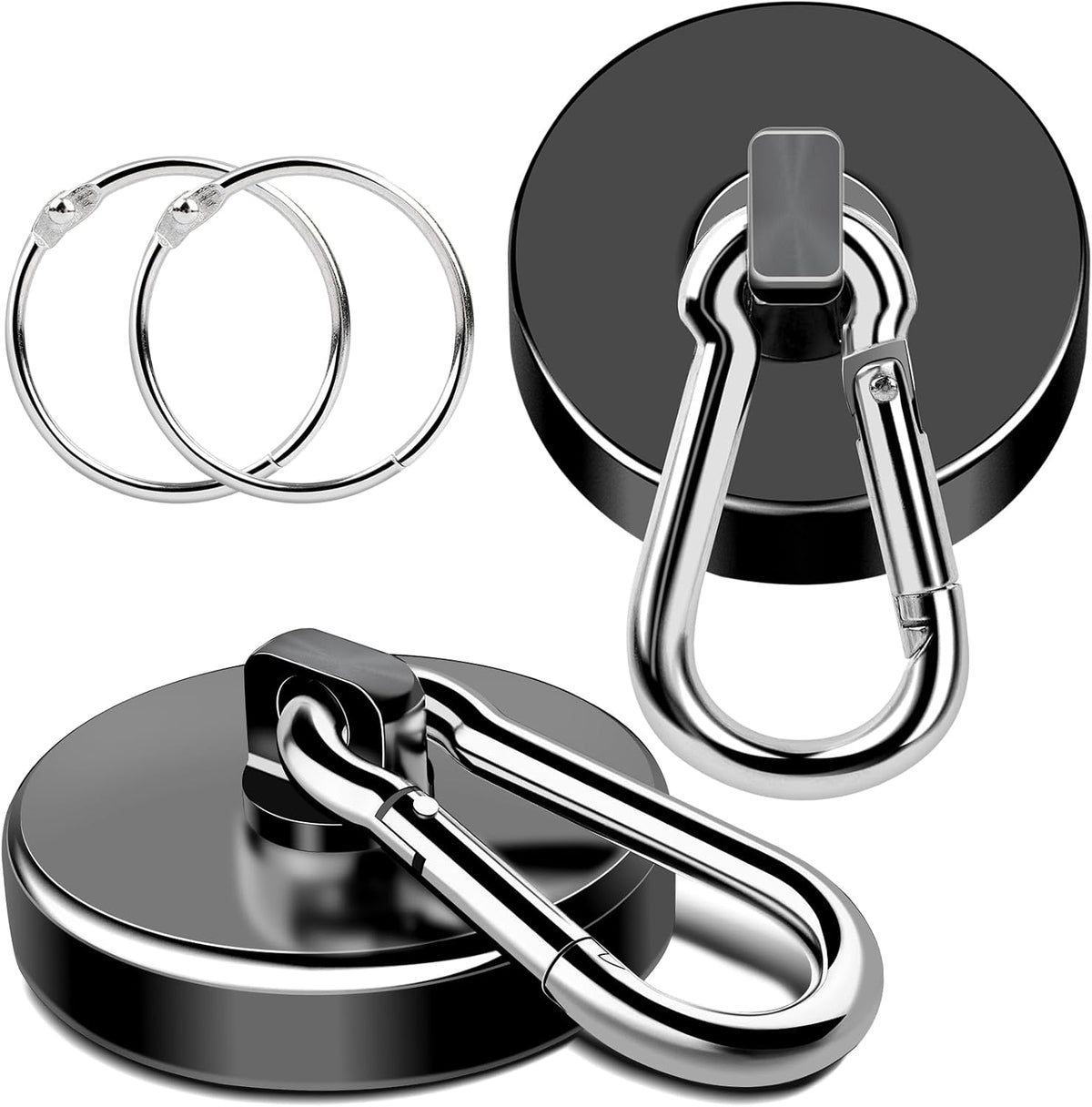 MIKEDE Magnetic Hooks Heavy Duty, 200LBS+ Powerful Magnetic Hooks Cruise, Super Strong Swivel Magnet Hooks Neodymium Magnets with Carabiner Hook for Hanging, Workplace - 2 Pack