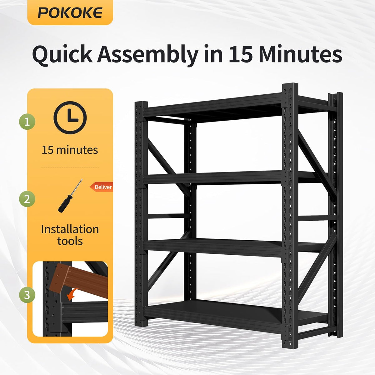 Garage Shelving Unit, 4 Tier Heavy Duty Racks, Easy Assembly, Metal Racks with Adjustable Shelves, 3000 LBS Load Capacity,for Warehouse,Basement (Black, 19.7" D x 59.1" W x 78.7" H)