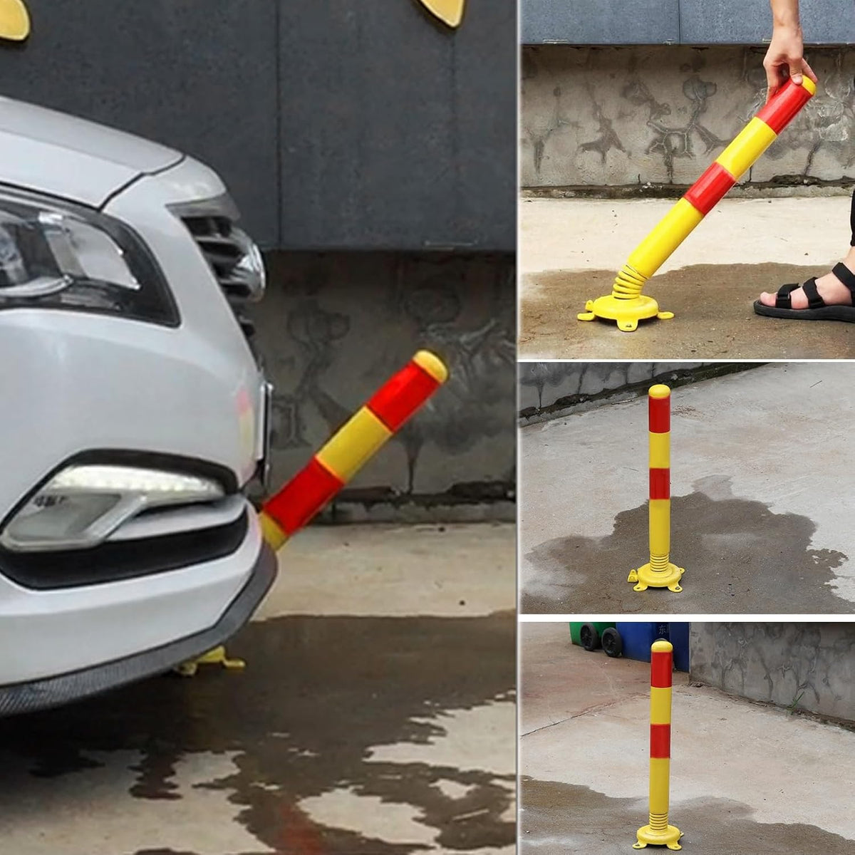 Safety Bollard Post, Spring Parking Post with Warning Stripes, Driveway Garage Security Post Barrier, Traffic Barricade Cones, for Indoor and Outdoor Parking(Yellow (1PCS))