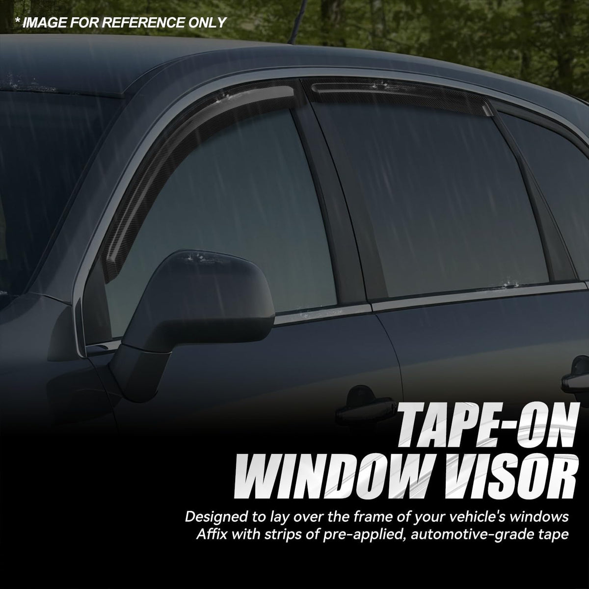 Auto Dynasty 4Pcs Carbon Fiber Pattern Window Visors Compatible with 2008 2009 2010 Saturn Vue, Tape-On Front & Rear Window Deflectors Rain Guards Sun Wind Air Side Vent Shade, Glossy Black