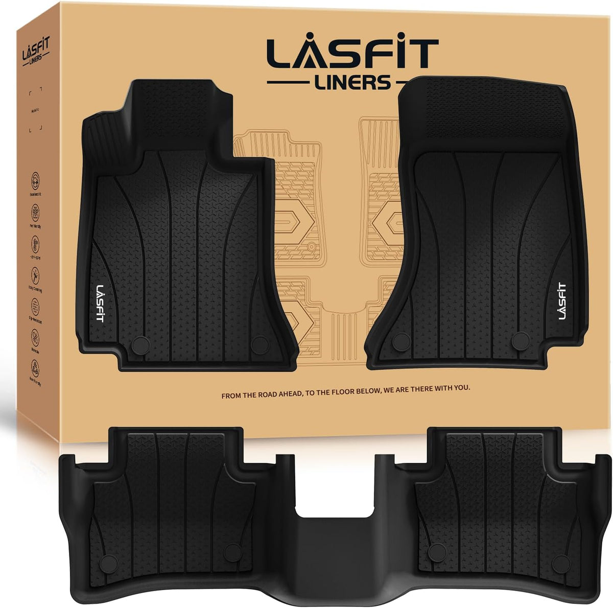 LASFIT Floor Mats for Mercedes Benz E Class E350 / E450 AMG / E53 2026 2025 2024 (Fit Sedan & All-Terrain), All Weather TPE Anti-Slip Floor Liners Fit for E Class 2024-2026, 1st & 2nd Row Set, Black